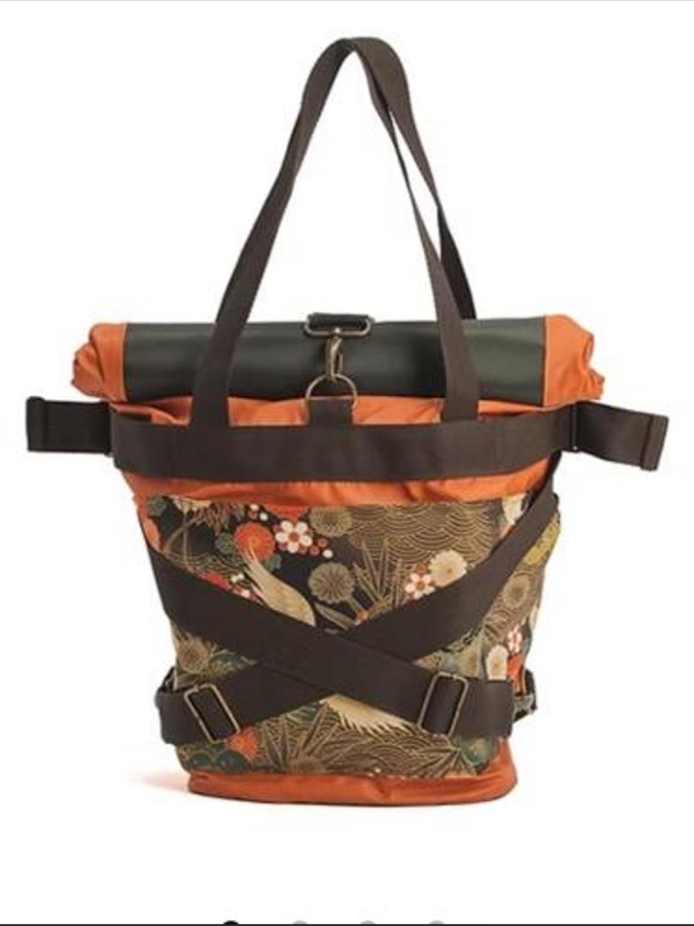 Basho Cycling Club - Tote back pack with green and brown floral and bird print